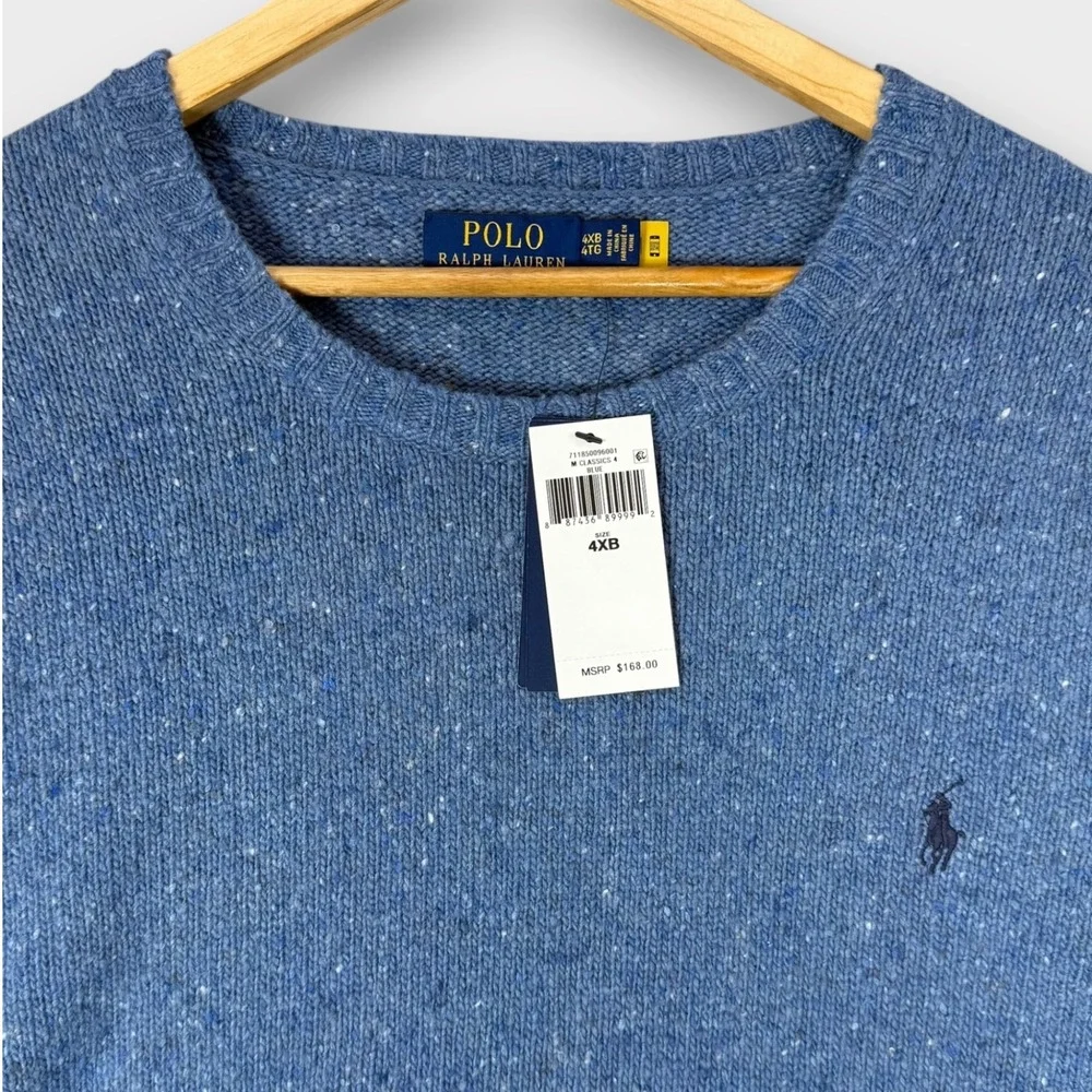 Polo Ralph Lauren Men's 4XB‎ Blue Wool Blend Crewneck Sweater Classic Fit Preppy